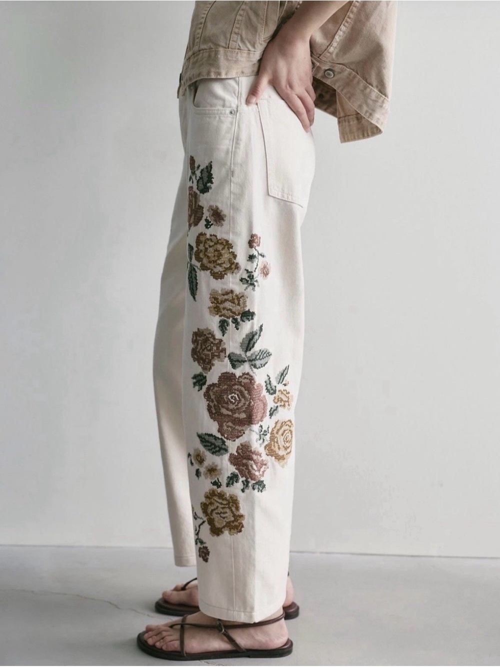 Free People Willow Floral Embroidered Jeans We The Free Parchment Ivory Combo